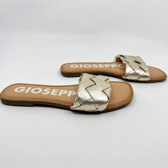 GIOSEPPO Woven Champagne Leather Mule Sandals - Picture 3 of 7